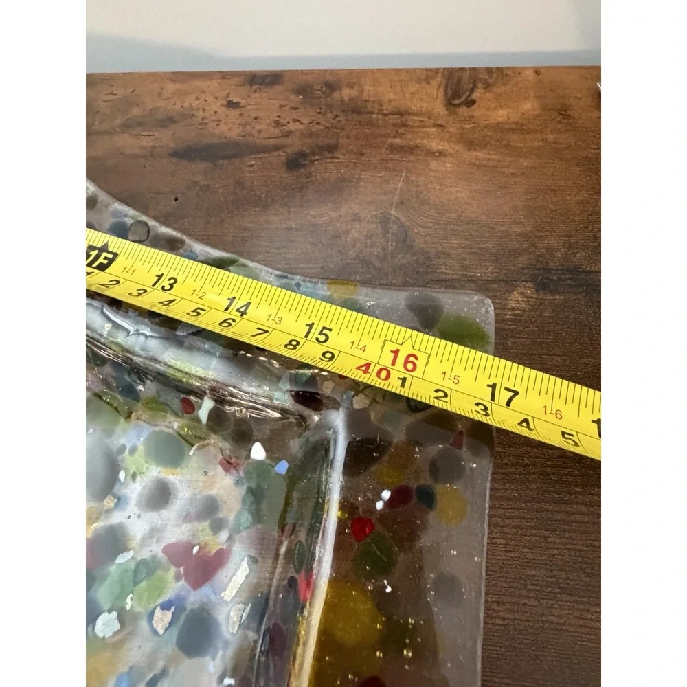 Fused Art‎ Glass Confetti Divided Serving Tray 3 Section Handmade 17